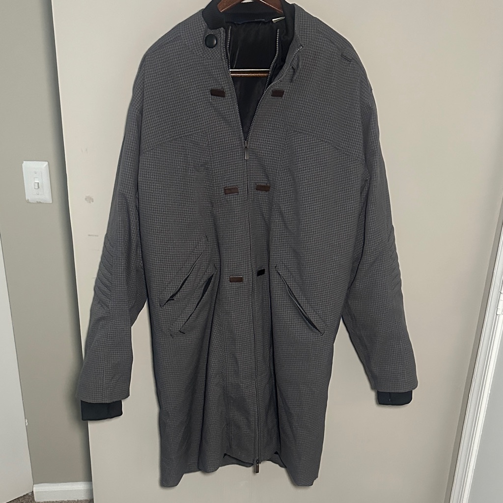 Reebok Men's Houndstooth Black And Gray Trench Coat